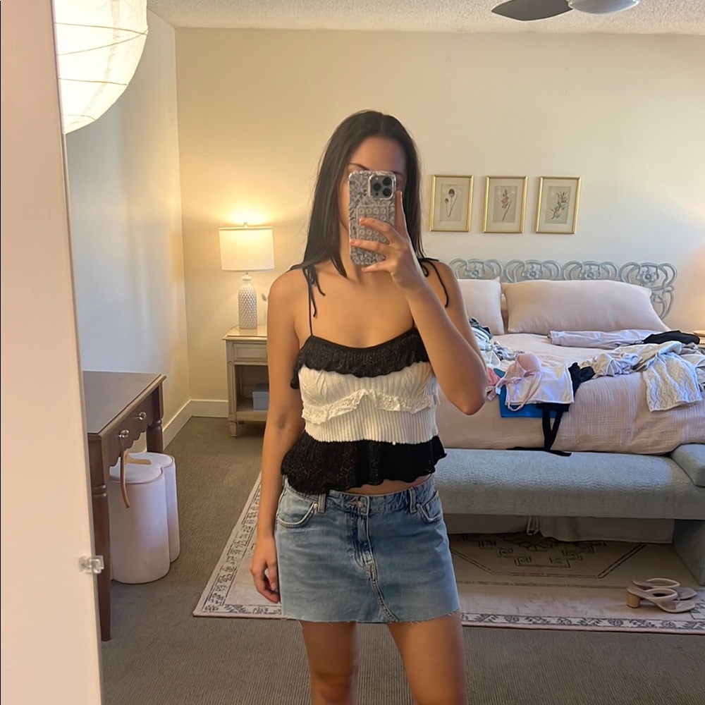 Zara Black and White Ruffled Camisole